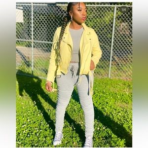 Pastel yellow jean Biker jacket